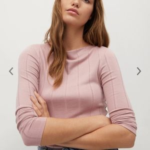 Mango Mauve Pink Self Striped Cowl Neck Long Sleeves Top